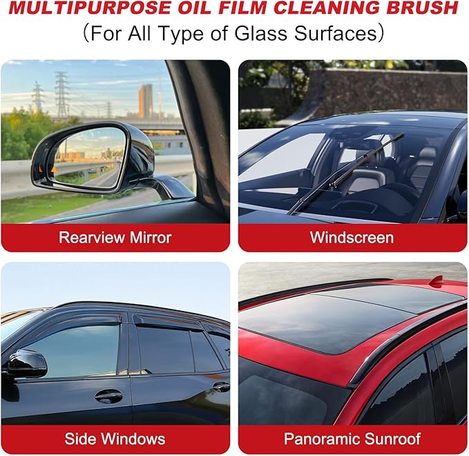 Automotive Oil Film Cleaning Brush New Glass Coating for Windshield Glass Oil Film Remover,Clear Vision Glass Cleaner with Refill for Windshield Improves Clarity and Visibility(2PCS)