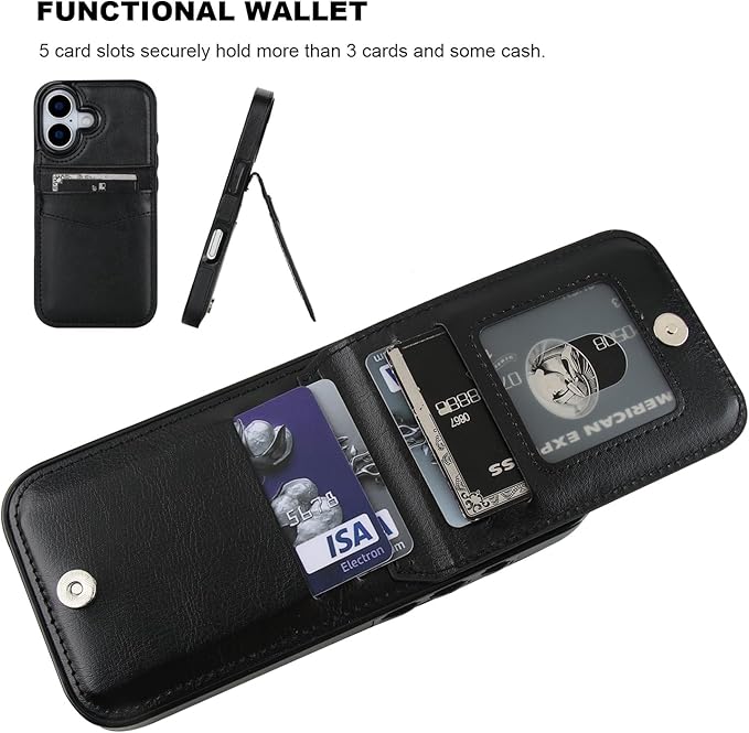 KIHUWEY Compatible with iPhone 17 Case Wallet with Credit Card Holder, Flip Premium Leather Magnetic Clasp Kickstand Heavy Duty Protective Cover for iPhone 17 6.3 Inch (Black)