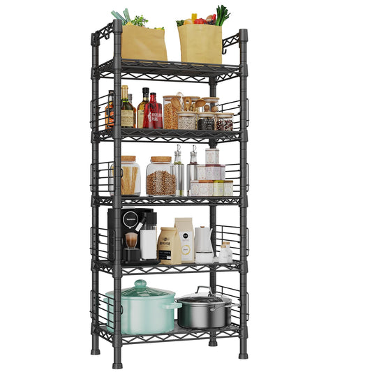 FUTASSI Metal Storage Rack, Storage Organizer Shelves for Kitchen, Black