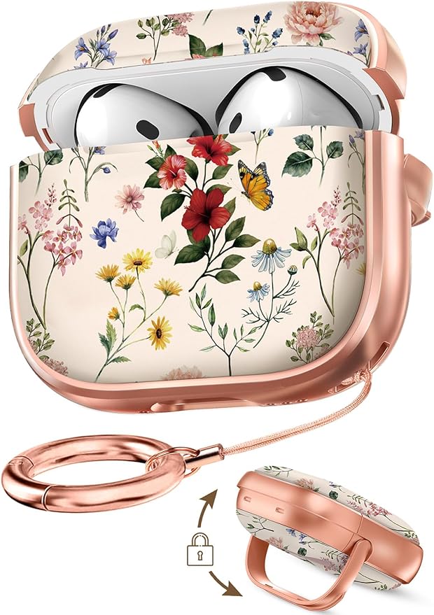 Coralogo for AirPods 4 Case with Safety Lock - Cute Cartoon for Women Girls Fashion Stylish Retro Flower Pattern Design Kawaii Girly Girlish Hard Protective Cover for AirPods 4th Generation 2024