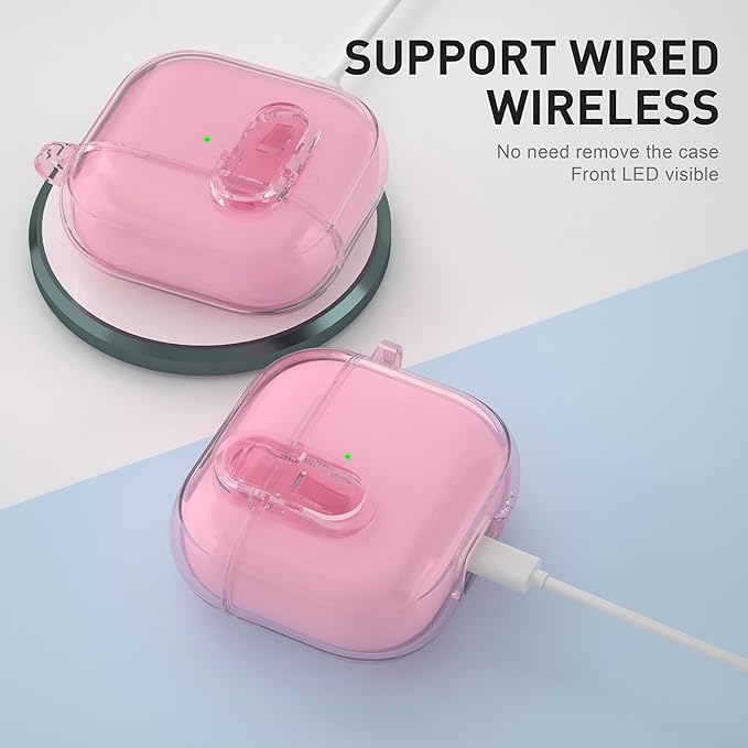 Valkit Compatible AirPods 4 Case Pink, Soft Airpods 4th Generation Cases Cute 2024 with Cleaner Kit, Shockproof Protective Cases with Keychain for Apple AirPods 4 Gen Clear Case for Women Men(Pink)