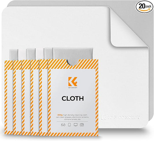 K&F Concept 20 Pack Lens Cleaning Cloth | Microfiber Cleaning Cloth | Camera Lens Cleaner | Camera Lens, Glasses, VR/AR Headset, and Screen Cleaning | White & Grey