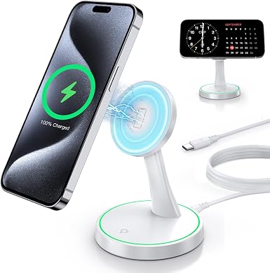 Magnetic Wireless Charger Stand 15W Fast Mag-Safe Charger for iPhone 17 /17 pro/ 17 Air/ 17 pro max 16/15/14/13/12 Series Magnet Wireless Charging Station/Pad with Sleep-Friendly Light for AirPods - Image 3