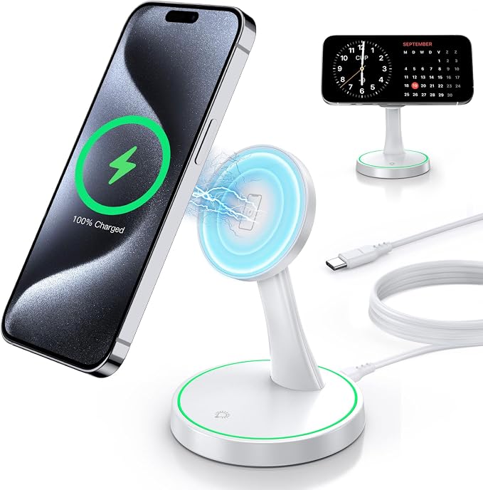 Magnetic Wireless Charger Stand 15W Fast Mag-Safe Charger for iPhone 17 /17 pro/ 17 Air/ 17 pro max 16/15/14/13/12 Series Magnet Wireless Charging Station/Pad with Sleep-Friendly Light for AirPods - Image 8