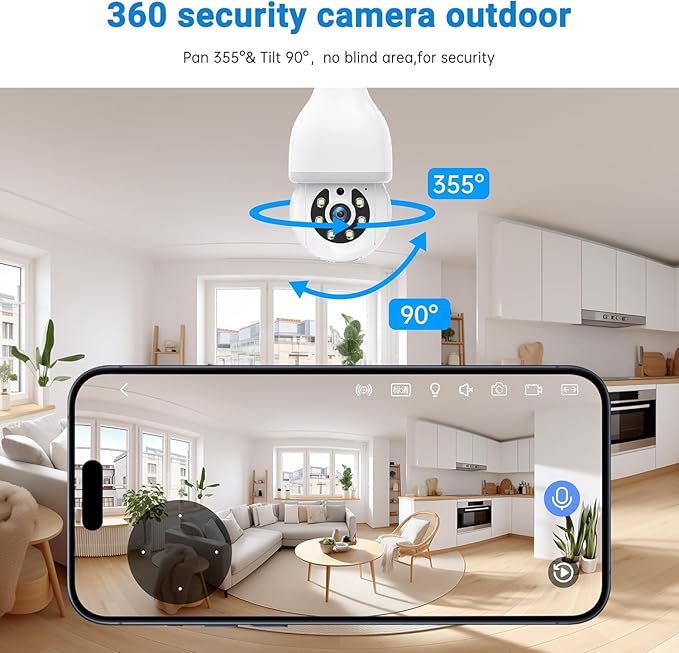 Light Bulb Camera - 5G& 2.4GHz WiFi Wireless Motion Detection and Alarm Light Bulb Camera Outdoor, Two-Way Talk, Color Night Vision, Human Detection Camera Light Bulb (white2)
