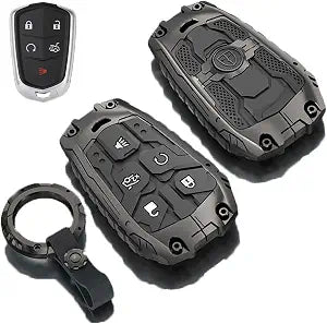 Heavy Metal Key Fob Cover Case for Cadillac CTS SRX XT5 ATS STS CT6 Smart Remote Key fob Cover Accessories(A-Model-Black)