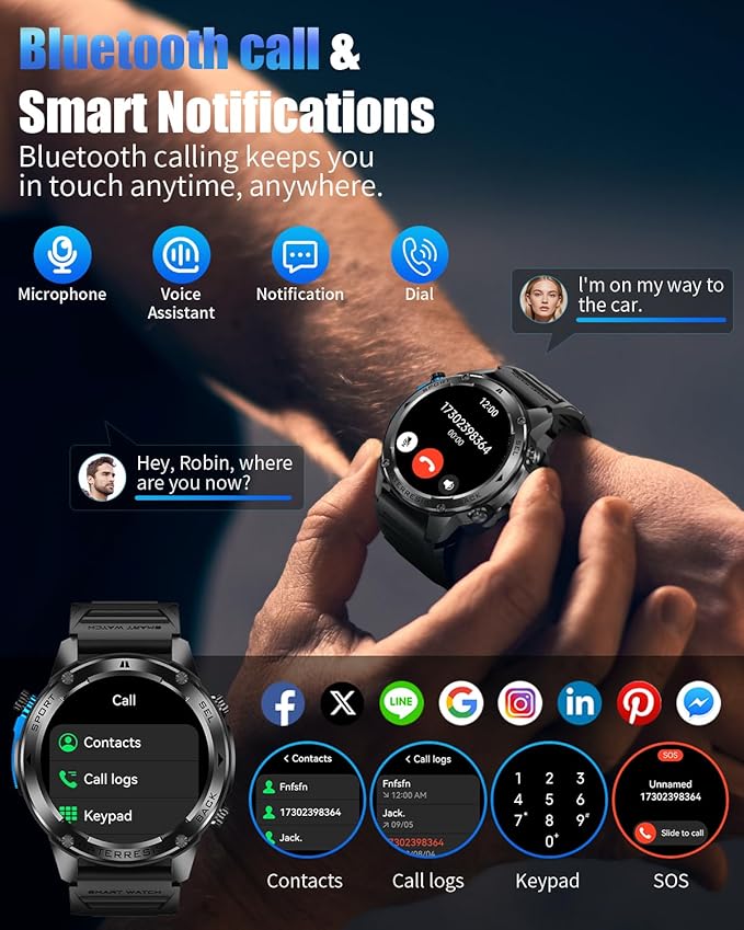 Military Smart Watch for Men with GPS, 5ATM Waterproof, 700mAh Long Battery, 1.43'' AMOLED Display, Health & Sleep Tracking, Bluetooth Calling, Compatible with Android/iPhone