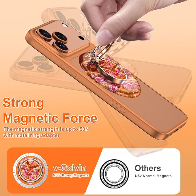 Magnetic Phone Ring Holder for MagSafe Grip,[Super Magnet],Stylish 360° Rotation Cell Phone Grip Stand Finger Ring Kickstand for iPhone 17 16 15 14 Pro Max,iPad and Smartphones,Light