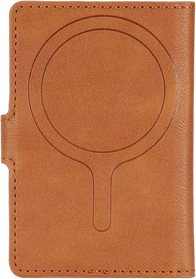 Ultra-Thin Magnetic Wallet Card Holder for iPhone and All MagSafe Protective Cases，Premium PU leather, powerful magnetic closure, stand function, 6 card slots (brown)