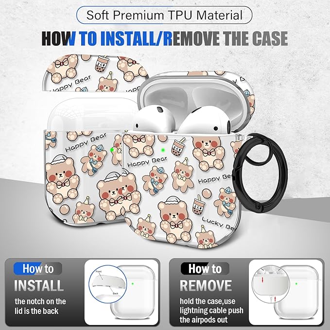 Maxjoy Compatible with AirPods 2nd Generation Case Cover, Cute Flowers Soft Protective for AirPod Gen 1&2 Charging Case,Milk Tea Bear