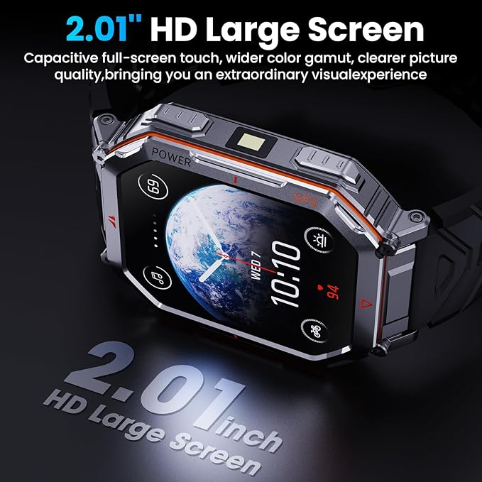 GPS Military Smart Watch for Men，GPT Voice Assistant，Smartwatch with LED Flashlight，2.01" HD Display Bluetooth Call，Fitness Tracke with Multiple Sports Modes，Compatible with Android & iOS