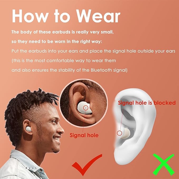 Invisible Sleep Earbuds Wireless Smallest Lightest Tiny Noise Cancelling Ear Buds for Sleeping Quiet-Comfort Mini Bluetooth 5.3 Hidden Headphones for Side Sleepers/Work (Nude)
