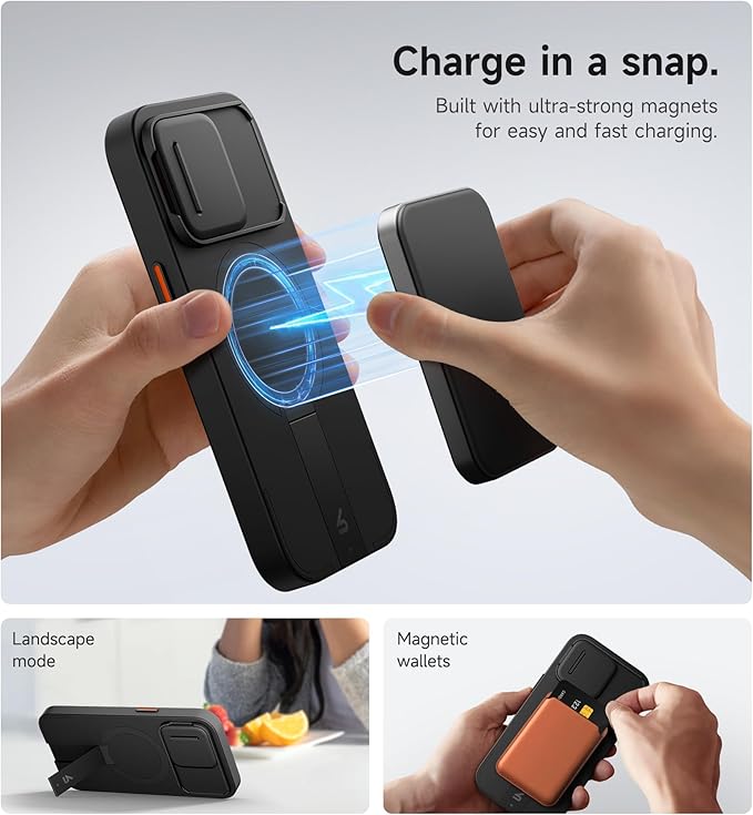 SURITCH for iPhone 13 Pro Case with Magnetic Camera Slide Cover and Adjustable Kickstand, Compatible with MagSafe, Shockproof Bumper Case Slim Protective Cover for iPhone 13 Pro 6.1 Inch, Black | Adjustable Kickstand, 6.1 Inch