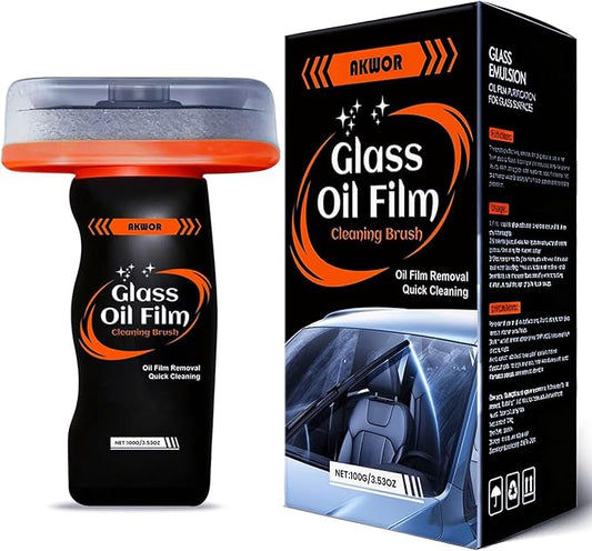 Glass Cleaner Oil Film Remover, Car Windshiled Cleaning Tool -100ml Glass Emulsion Cleaner with Scrub Pad, Removes Grease Smudges Water Spots, Restores Clarity for Rain & Fog Driving