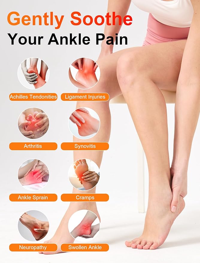 CAMECO 5000mAh Rechargeable Ankle Massager with Heat for Pain Relief, 104℉-140℉ Cordless Ankle Heating Pad with Massage for Achilles Tendinitis, Portable Ankle Heat Pad Brace Warmer for Women & Men