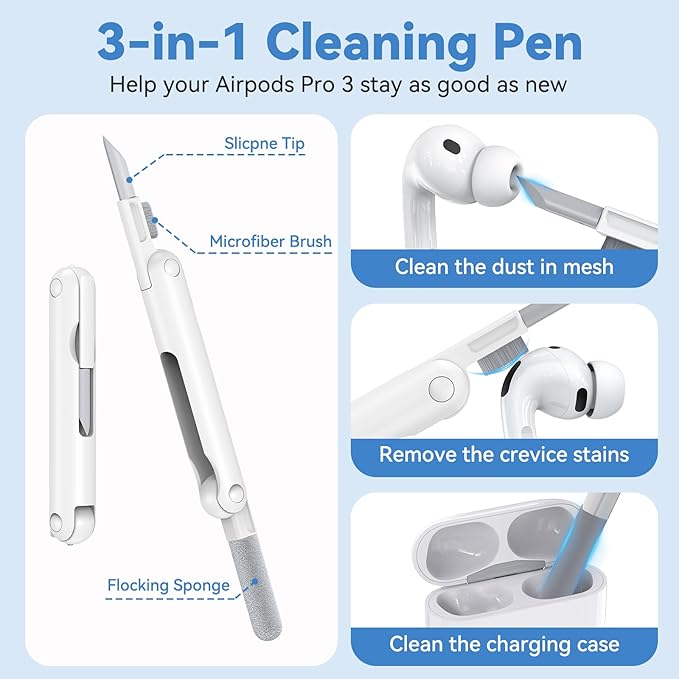 for Airpods Pro 3 Case 2025, Anti-Yellowing Clear Case for Airpods Pro 3 with Secure Lock & Phone Stand, Soft TPU Drop Protection Cover with Cleaning Kit (Blue)