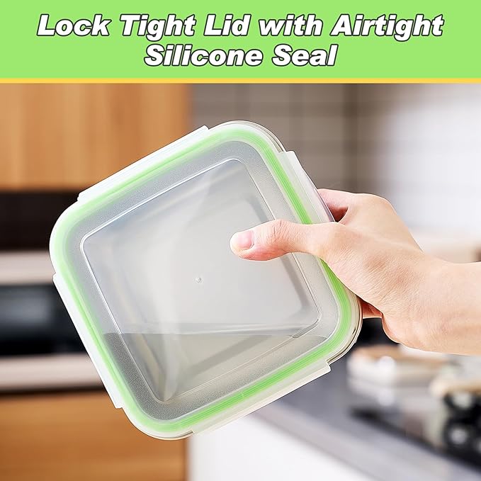 3 Pack Stainless Steel Sandwich Containers with Lids Multi Size Metal Food Container for Lunch Boxes with Airtight Silicone Seal for Sandwiches and Snacks (Green)