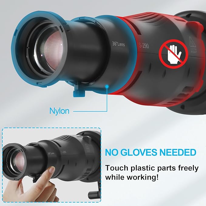 WELLMAKING Bowens Mount Optical Snoot Conical S-290 Kit. Adjustable Focus, 36° Lens, Aperture Modifier, 4 Color Filters, and 12 Gobos; for Photography, LED and Strobe Light, Studio Video Artist