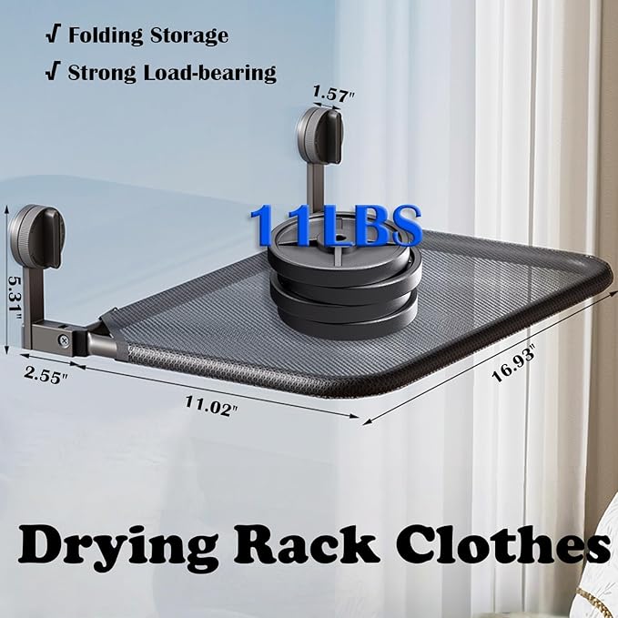 15.7" Wall Drying Rack Clothing,Dual Mode Collapsible Laundry Hanger Wall Mount/Window Shelf for Cats,1-Tier Folded Mesh Clothes Drying Rack,Space Saver for Bathroom Window Tile,1 Pack