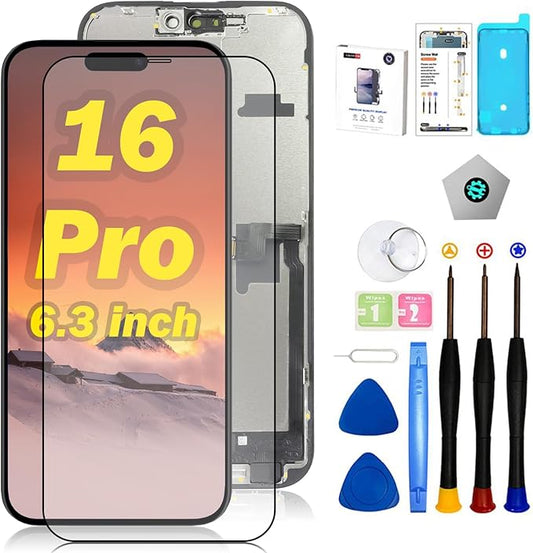 EFAITHFIX for iPhone 16 Pro Screen Replacement 6.3 Inch LCD COF 3D Touch Display Full HD Digitizer Frame Assembly (A3083,A3292,A3293,A3294) with Repair Tools Kit, Screen Protector, Waterproof Adhesive