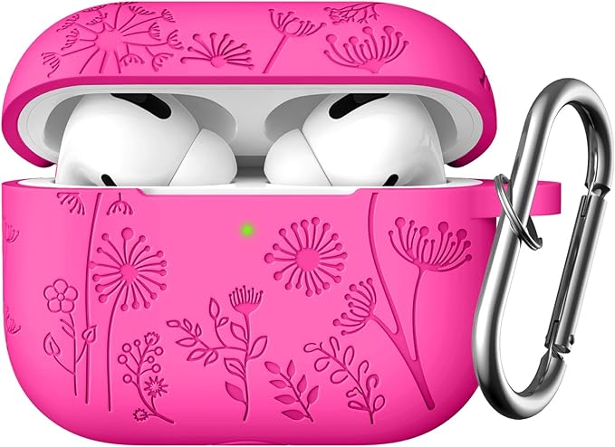 Lerobo Flower Engraved Cover for Airpods Pro 2 Case, Cute Soft Silicone Skin Full Protective Cover Compatible with Apple Airpods Pro 2nd Generation/1st Generation Case with Keychain