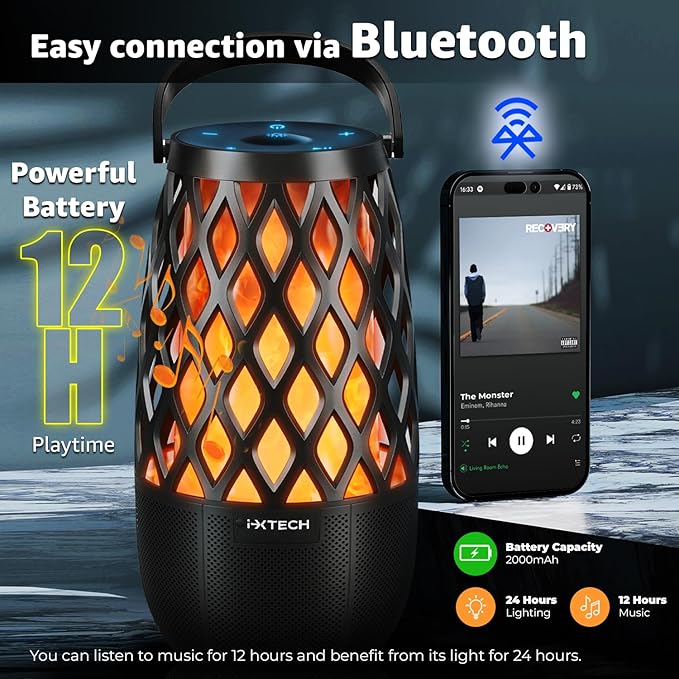IXTECH Outdoor Bluetooth Speakers, Waterproof Portable Bluetooth Speaker Wireless with Lights, Outdoor Gifts for Dads Mom, Multi-Sync Wireless Connection, Lantern Speakers Mountable, 2 Pack