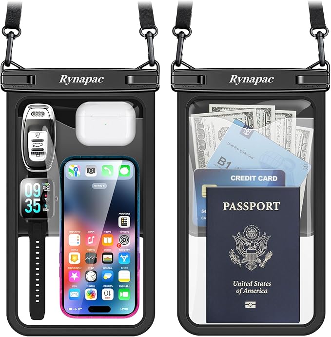 [Up to 10"] Large Waterproof Phone Pouch Bag - 2 Pack IPX8 Waterproof Phone Case for iPhone 17 16 15 Pro Max Galaxy S26 S25 Ultra, Touchscreen & Underwater Photography, Beach Cruise Travel Essentials