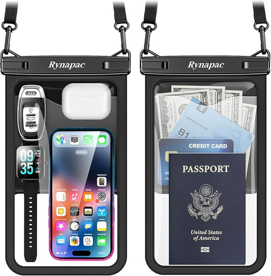 [Up to 10"] Large Waterproof Phone Pouch Bag - 2 Pack IPX8 Waterproof Phone Case for iPhone 17 16 15 Pro Max Galaxy S26 S25 Ultra, Touchscreen & Underwater Photography, Beach Cruise Travel Essentials