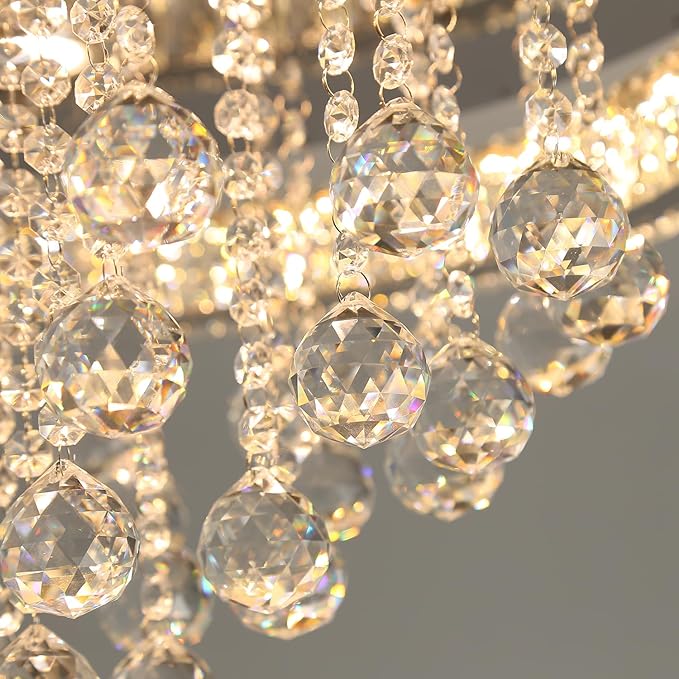 Dia 24" Modern Crystal Chandeliers for Dining Room,Silver Raindrop Chandelier Flush Mount Chandeliers for Living Room Bedrooms Dining Room Dimmable 2700k 4500k 6000k
