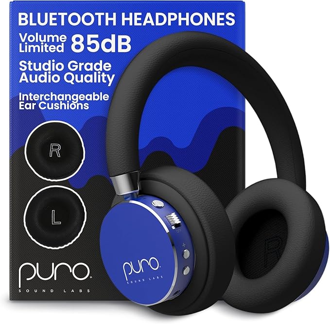 Puro Sound Labs BT2200 Plus Volume Limited Headphones for Kids - Bluetooth, Studio-Grade Audio, Over-Ear & Comfy Design, 20-Hour Battery Life, Easy to Connect Wireless Headphones for Kids, Blue & Pink