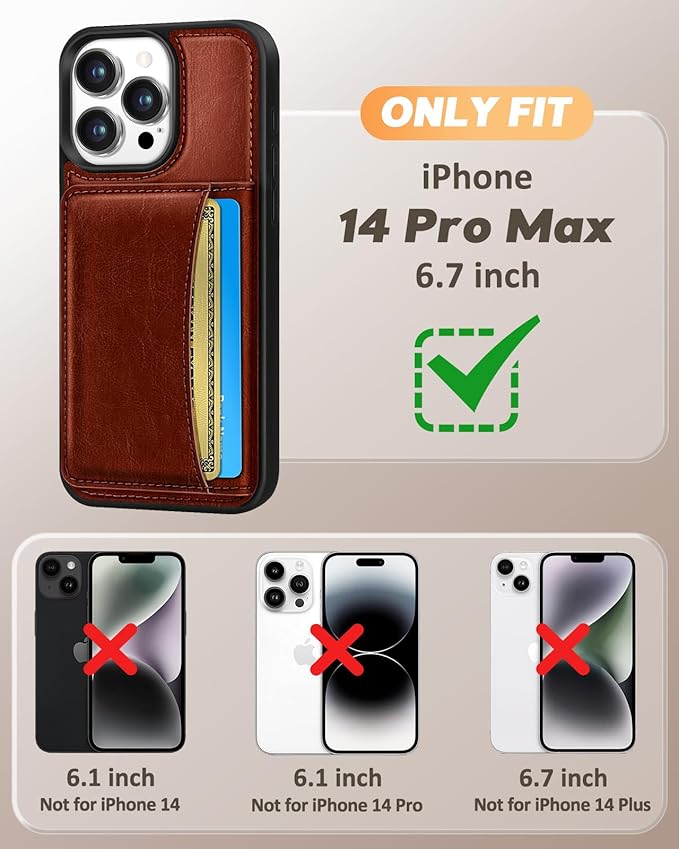for iPhone 14 Pro Max Case with Wallet - Fits 4 Card Slots, Compatible with MagSafe for Women Men Durable PU Leather Credit Card Holder Kickstand Phone Cover for Apple 14 Promax, Brown