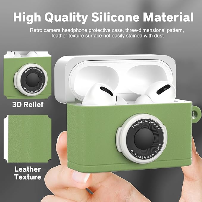 Valkit Compatible with Airpods Pro 3 Case Cute with Cleaner Kit,Camera Design for Air pod Pro 3 Cover with Keychain Shockproof Protective Soft Silicone Case for Airpods Pro 3 Gen for Men Women(Green)