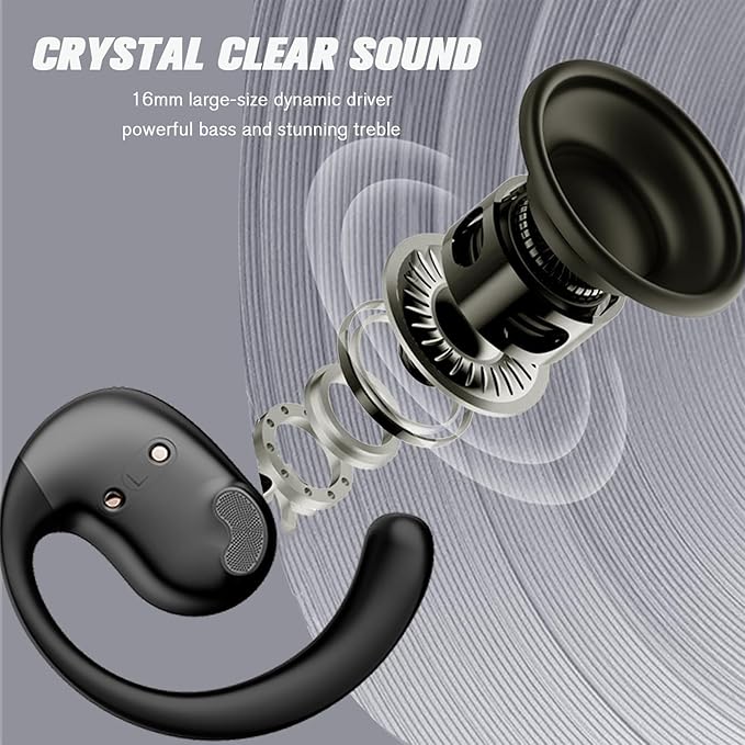 Over The Ear Earbuds Open Ear Buds Headphones Over Ear Air Bone Conduction Earbuds Earphones Bone Conducting Air Bone Conduction Headphones Bluetooth Over-Ear Black