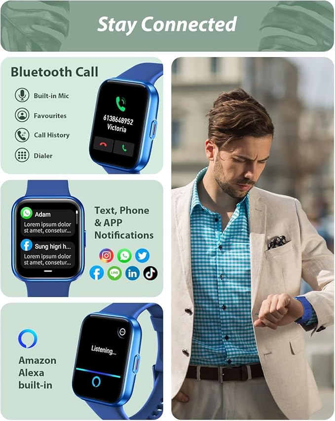 Smart Watch for Women Android & iPhone, Alexa Built-in, 1.8" Touch Screen Fitness Tracker with Answer/Make Calls, IP68 Waterproof Heart Rate/Sleep/SpO2 Monitor, Pedometer, 100+ Sport Modes, Dark Blue