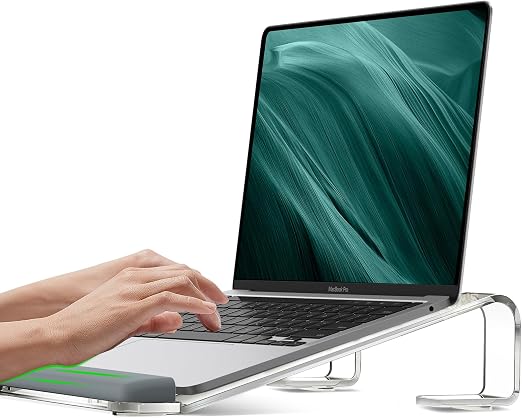 JCZT Clear Acrylic Laptop Stand for Desk, Laptop Riser with Wrist Rest
