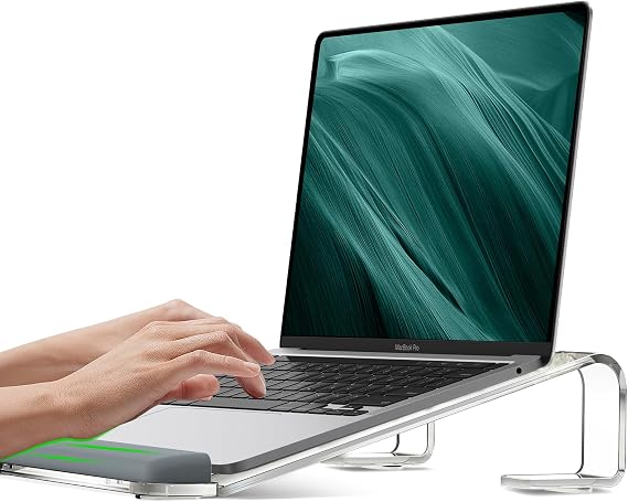 JCZT Clear Acrylic Laptop Stand for Desk, Laptop Riser with Wrist Rest