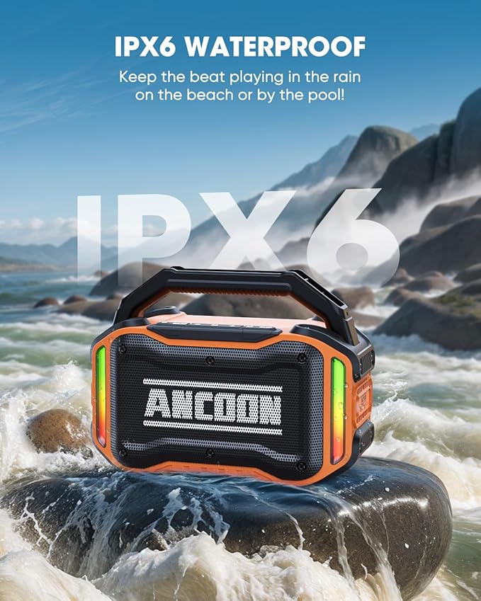 Speakers Bluetooth Wireless: 80W(Peak) Loud Speaker with Bass, 20H Playtime, IPX6 Waterproof, Large Jobsite Speakers for Work, Outdoor, Workshop, Garage, Portable Speaker with TWS (Orange)