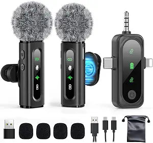 GoorDik Wireless Lavalier Microphone for iPhone, Android, USB C, PC, Camera Video Recording 4 in 1 Clip-on Mics with Rotatable Clip&Denoise Recording, for Vlog Tiktok YouTube Podcast Content Creator