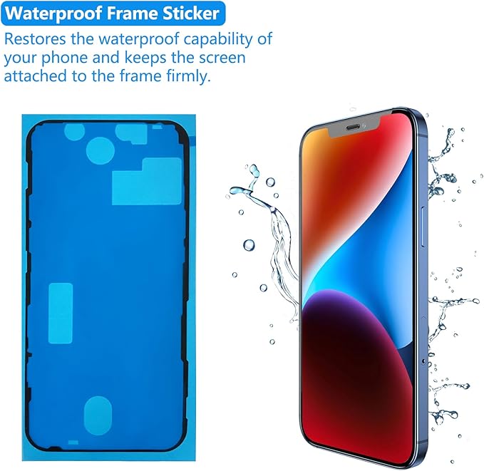 for iPhone 14 Screen Replacement Black, LCD Touch Digitizer Complete Display for A1864,A1897,A1898,with Waterproof Seal+Tempered Glass+Repair Tools
