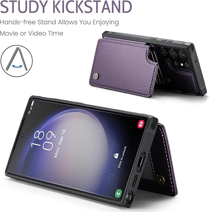 Bemal for Samsung Galaxy S23 Ultra Wallet Case with Card Holder, RFID Blocking, Shockproof Leather Kickstand for Men and Women, Durable Protective Phone Cover for 6.8", Purple