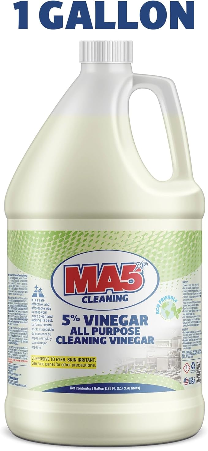 MA5x Vinegar 5% All-Purpose Cleaner | Industrial Strength, Eco-Friendly, Multi-Surface Cleaning Vinegar | Biodegradable, Non-Toxic, Made in USA | Gallon | Pack of 1