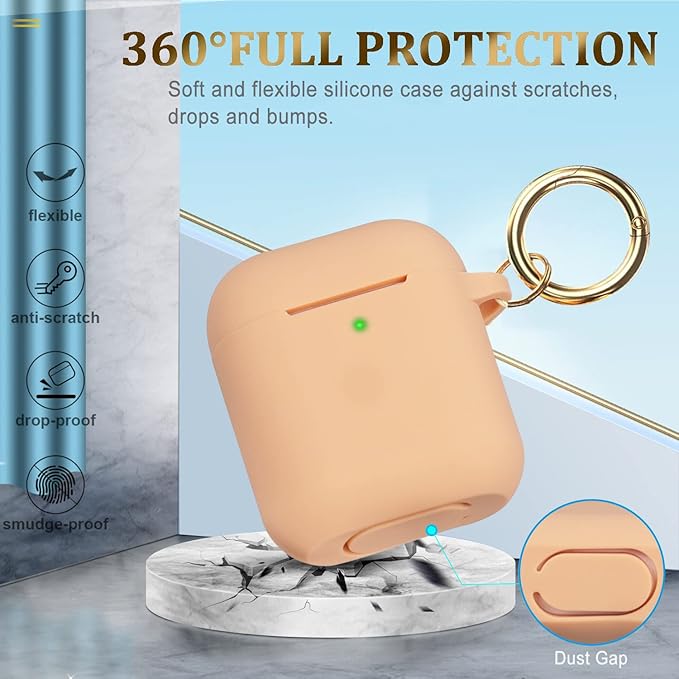 Silicone Compatible with Airpods Case, Gawnock Soft Case Cover Flexible for Compatible with Airpods 2nd/1st Generation Cover for Women Girls with Keychain - Khaki