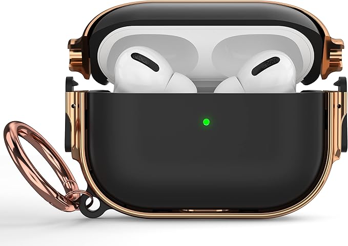Maxjoy for AirPods Pro 2nd/1st Generation Case with Lock, Cute AirPods Pro 2 Case Lock Protective Hard AirPod Pro Cover for Women Men with Keychain for Airpod Pro (2023/2022/2019), Black/Rose Gold
