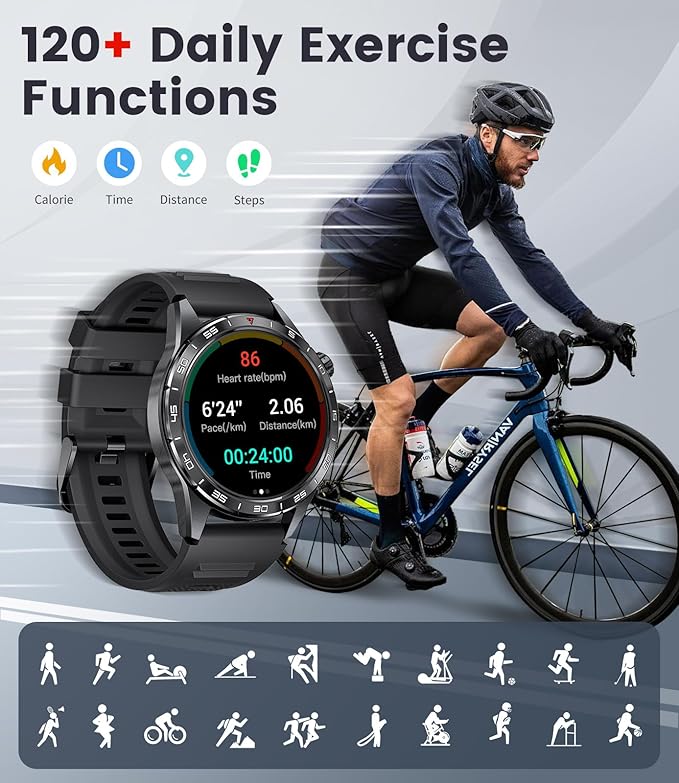 SUNKTA Smart Watch for Men,Answer/Make Calls,1.43'' AMOLED,IP68 Waterproof,110+ Sports Modes Fitness Watch with Sleep Monitor/SpO2/Heart Rate/Pedometer Rugged Outdoor Smartwatch 2 Straps