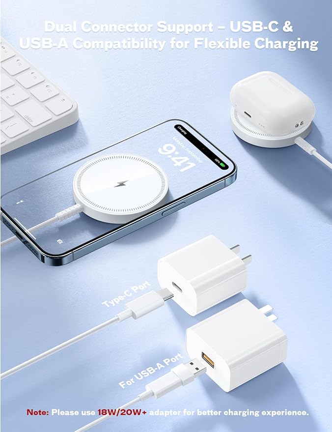 Magnetic Wireless Qi2 Charger for iPhone: Charging Pad for iPhone 17/16/15/14/13/12 Series & AirPods Pro 4-2, Strong Magnet, Dual Ports, Case-Friendly, Lightweight for Travel Home Office Desk