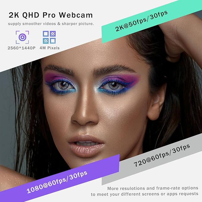 2K USB C Camera Autofocus PC Webcam with Dual Microphones/Ring Light/Fill RGB Light/Cover, 65°FOV, Plug and Play Web-Cam Streaming Web Camera for Desktop Computer Laptop Mac Zoom