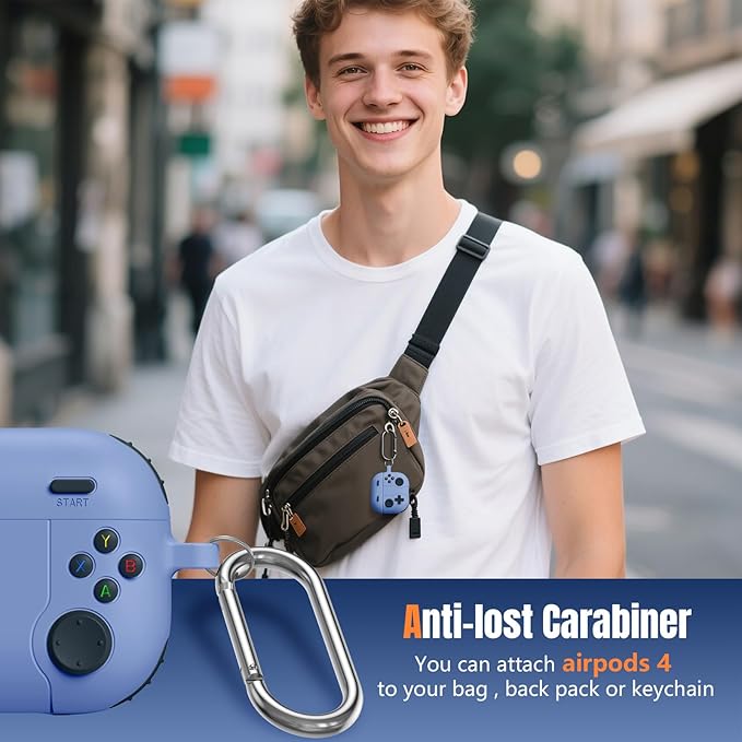Getino Game Case for AirPods 4 2024 Cover with Cleaner Kit, Keychain, Compatible with Apple Airpods 4 Case Covers, Cute Funny Shock-Proof Protective Silicone AirPod 4 Cases for Men Boy-Lilac