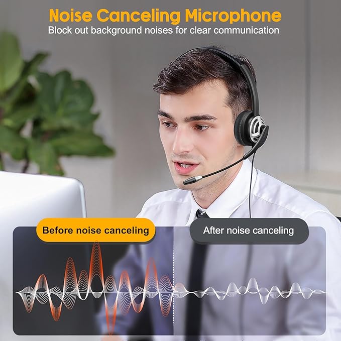 MAIRDI USB Headset with Microphone for PC, Computer Headset with Mic Noise Canceling for Laptop Teams Zoom Office Call Center Voip Telephone Calls, Dictation Headset for Dragon Naturelly Speaking