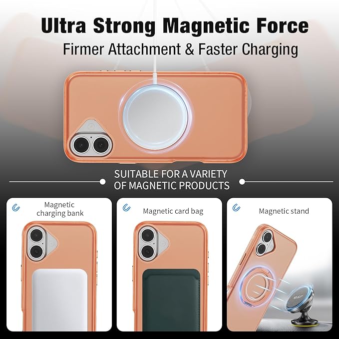 for iPhone 17 Case [Compatible with Magsafe] [15 FT Military Grade Drop Protection] with Screen Protector & Lens Protector,Shockproof Kickstand Phone Case for iPhone 17 (Orange)