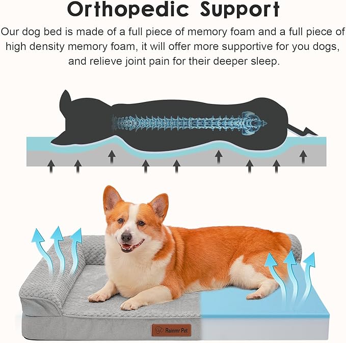 Orthopedic Dog Beds Large Sized Dog, 41x27x6 Inches Memory Foam Pet Bed for Large Dogs, Washable Removable Cover, Nonskid Bottom, Waterproof, Light Grey